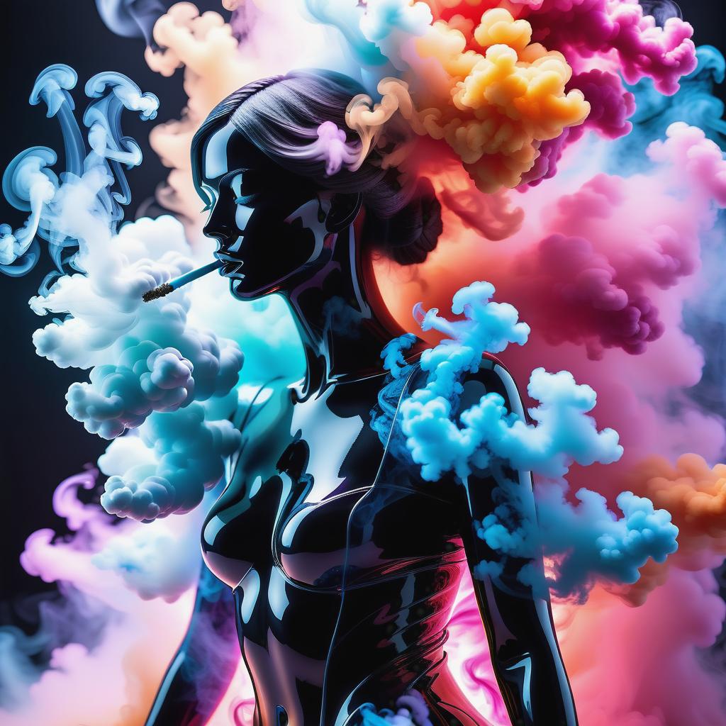  ultra detailed shot of a figure fully made of smoke in a female shape, full body zoomed, ((color explosion)), (ghostly figure) side view, motion effects, colorful smoke, studio lights, ultra sharp focus, high speed shot, art by Mschiffer, soft colors,