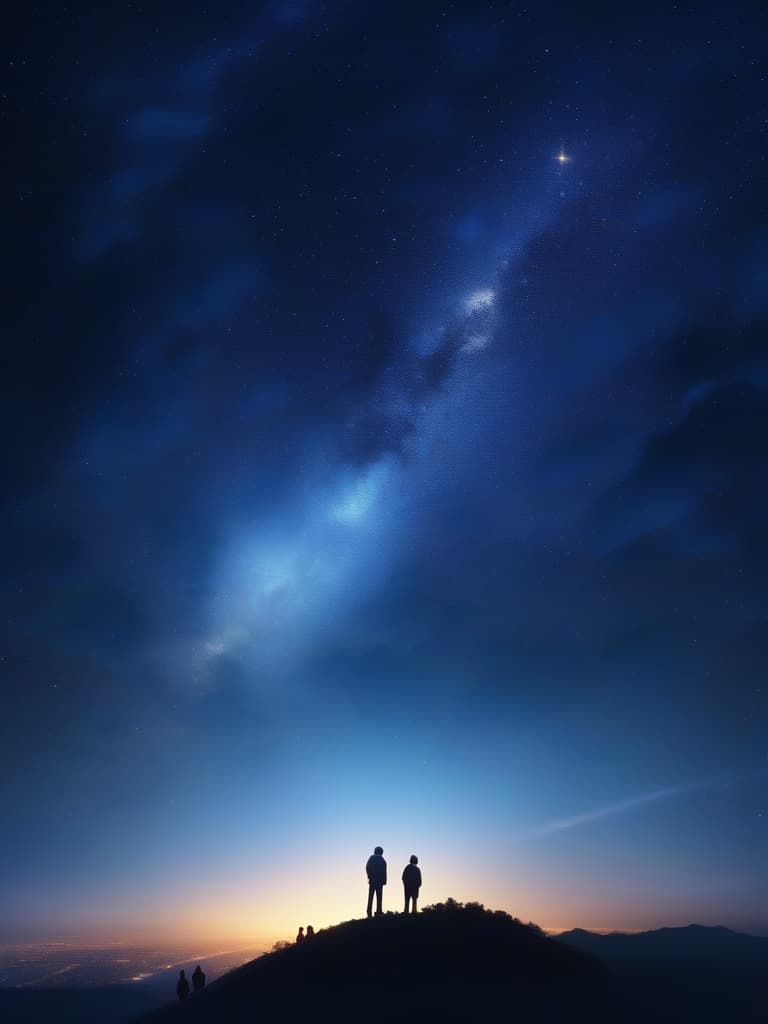  The sky is a night sky, a uniform, and multiple people look up at the night sky, and the back, masterpiece, best quality,8k,ultra detailed,high resolution,an extremely delicate and beautiful,hyper detail