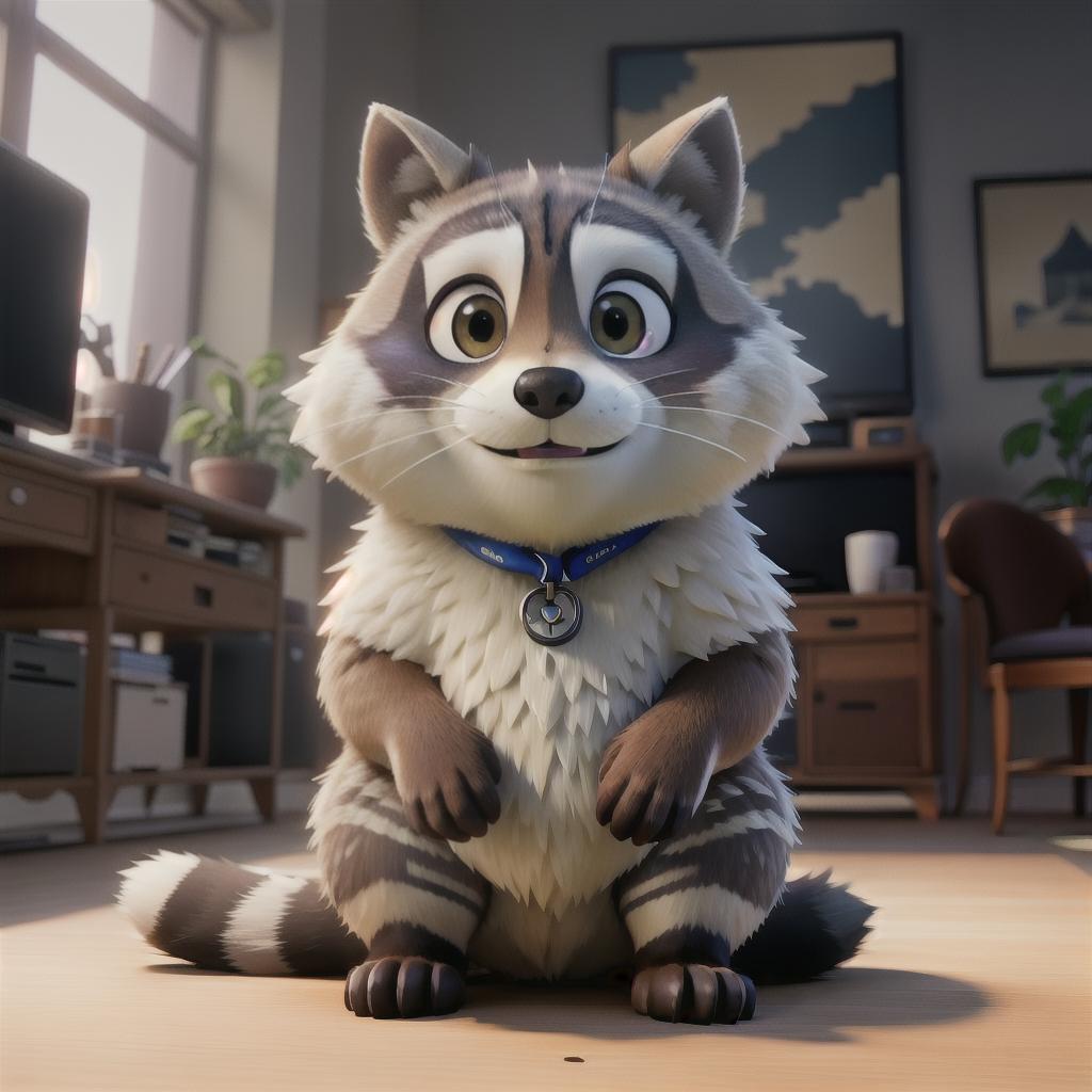  raccoon sitting in gaming chair front a computer on desktop, ((semi anthropomorphic)),(full body), tail, belly, sitting, fat, (chubby), (((white background))), solo, desktop, gaming chair, side view,  [[[clothes]]] hyperrealistic, full body, detailed clothing, highly detailed, cinematic lighting, stunningly beautiful, intricate, sharp focus, f/1. 8, 85mm, (centered image composition), (professionally color graded), ((bright soft diffused light)), volumetric fog, trending on instagram, trending on tumblr, HDR 4K, 8K