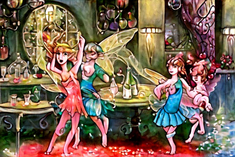  Fairies dancing around a glass of wine