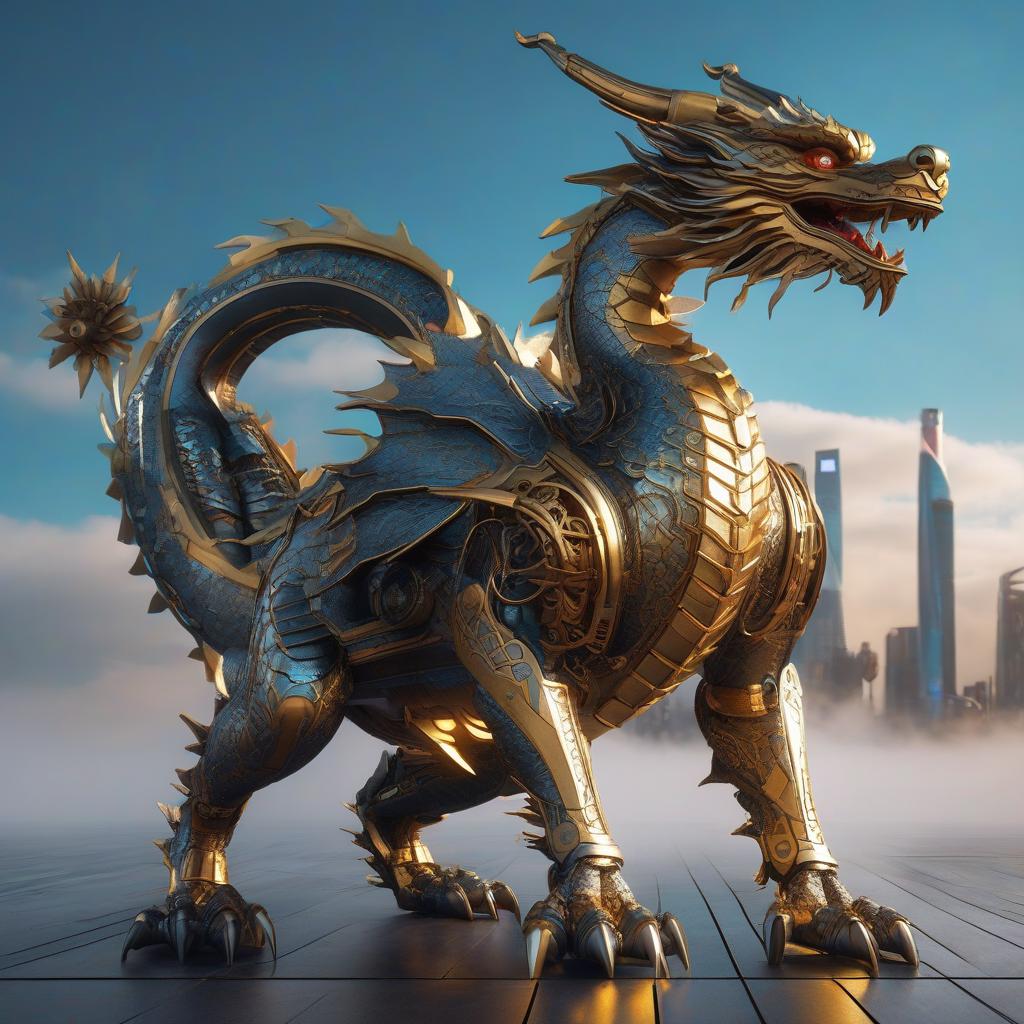  Mechanized Chinese dragon, cyberpunk, steampunk, futurism hyperrealistic, full body, detailed clothing, highly detailed, cinematic lighting, stunningly beautiful, intricate, sharp focus, f/1. 8, 85mm, (centered image composition), (professionally color graded), ((bright soft diffused light)), volumetric fog, trending on instagram, trending on tumblr, HDR 4K, 8K