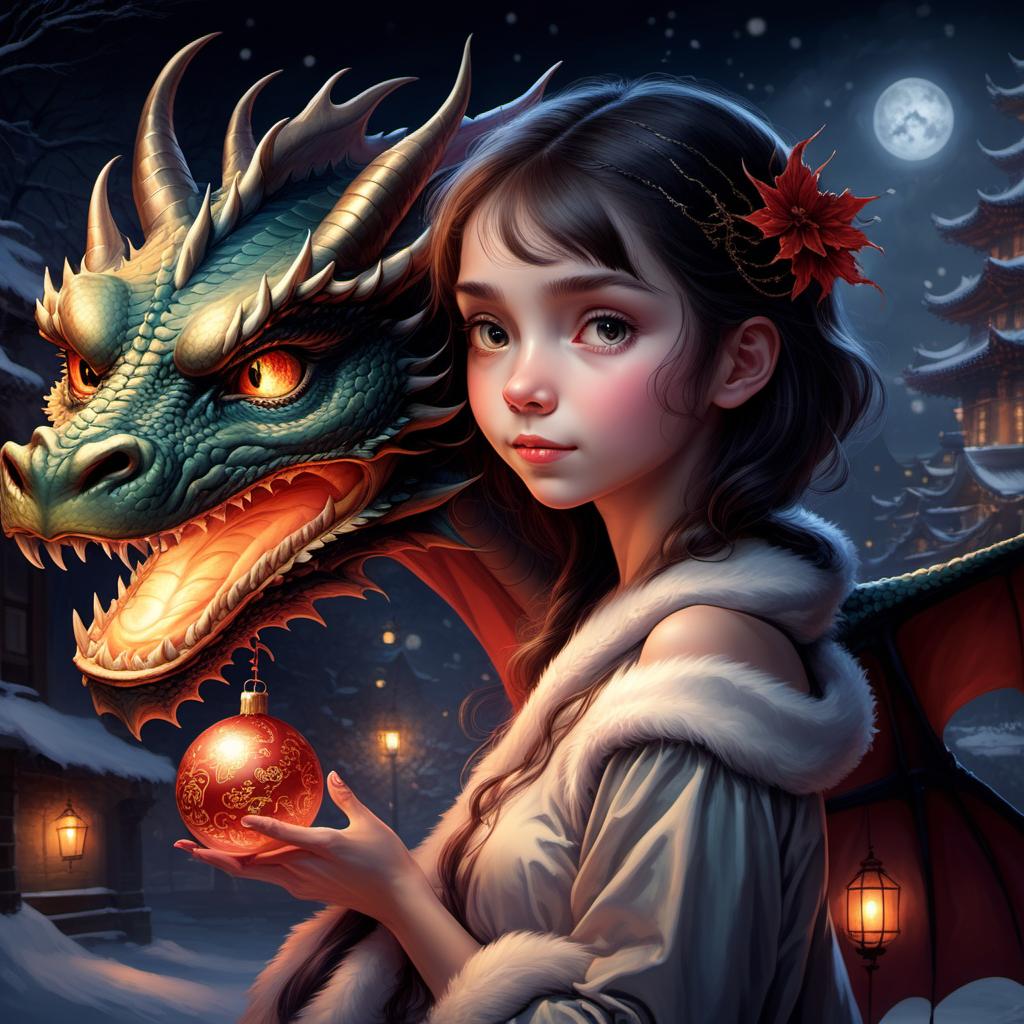  New Year's night, a girl with a dragon.