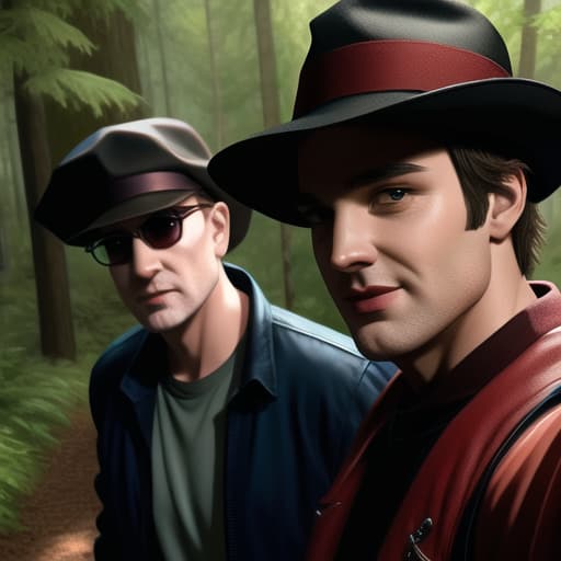  Jason Vorhees and Freddy Krueger and Ghost Face having a nice fun and relaxing time in the forest, close up selfie view, , (masterpiece, best quality:1.5), HDR 4K, 8K