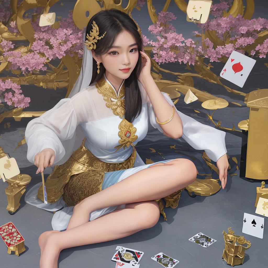  masterpiece, best quality, Create a beautiful girl, a stunning elegantism, beauty, tender, beautiful Thai woman in Thai dress, sitting in front of the card, a "Q" spade card, as a background, hyper-realistic photography. 8K SUHD greebles::2 --c 33 --s 999 --v 5.1 --ar 27:40 --v 6.0 S.500