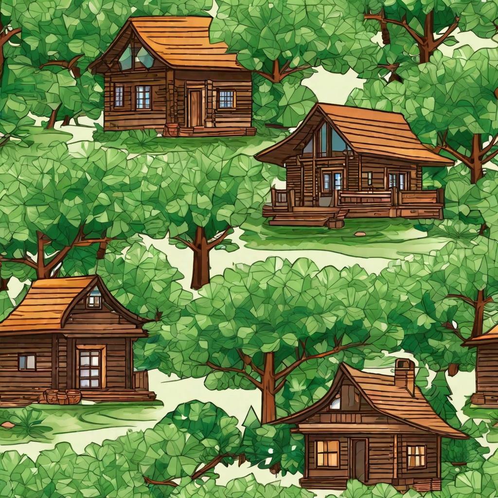  masterpiece, best quality,Desktop background of a cabin in a green forest