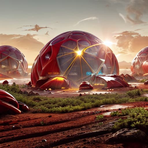 a photo of ddfusion style Create an image of a bustling Martian colony set in the year 2045. The colony consists of interconnected dome structures and modular habitats designed to support human life. In the foreground, a diverse team of astronauts—scientists, engineers, and explorers—are actively working, showcasing their efforts in agriculture, infrastructure, and scientific research. The background features the rugged, red Martian landscape with a dramatic sunset casting a golden glow over the scene. In the center of the colony, a plaque is being unveiled, dedicated to the spirit of exploration. The scene should reflect hope, ingenuity, and the pioneering spirit of humanity's first steps on Mars. human operation to dikhao ismein hyperrealistic, full body, detailed clothing, highly detailed, cinematic lighting, stunningly beautiful, intricate, sharp focus, f/1. 8, 85mm, (centered image composition), (professionally color graded), ((bright soft diffused light)), volumetric fog, trending on instagram, trending on tumblr, HDR 4K, 8K