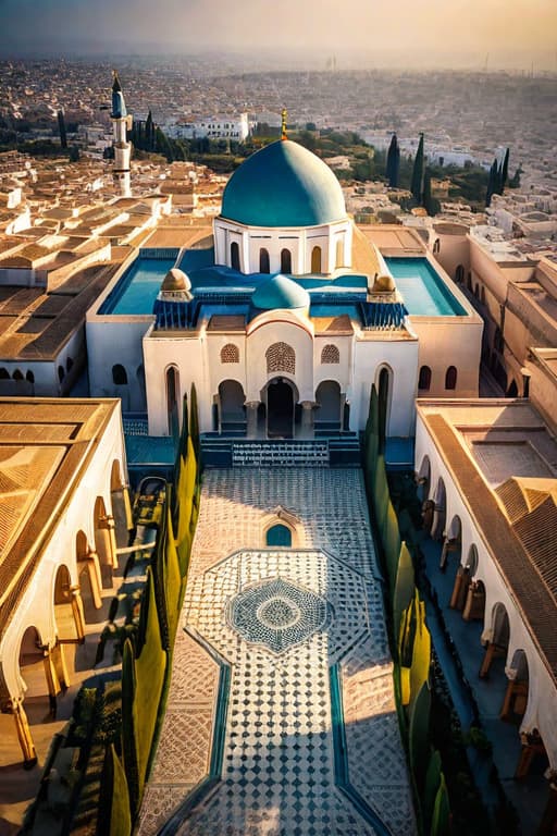  Cordoba Grand Mosque from above hyperrealistic, full body, detailed clothing, highly detailed, cinematic lighting, stunningly beautiful, intricate, sharp focus, f/1. 8, 85mm, (centered image composition), (professionally color graded), ((bright soft diffused light)), volumetric fog, trending on instagram, trending on tumblr, HDR 4K, 8K