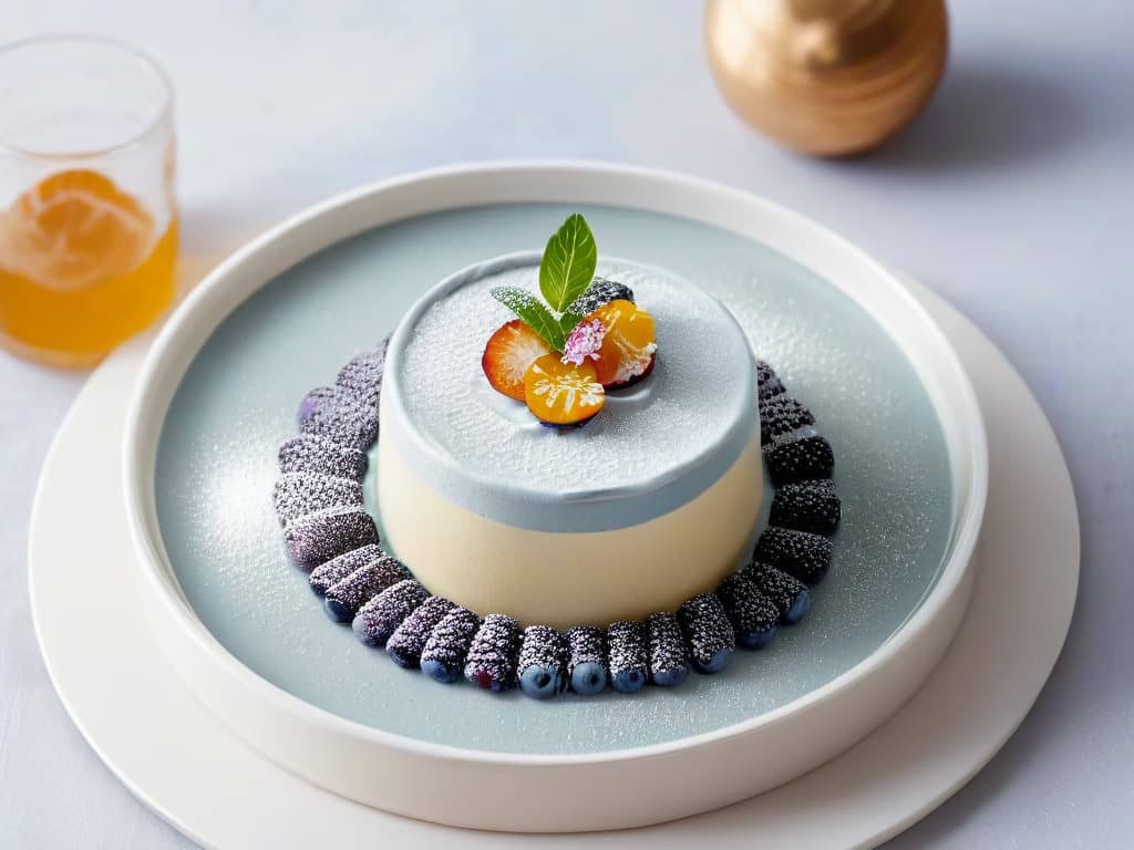  A serene and minimalist image of a delicately plated dessert, featuring a calming color palette of pastel hues. The dessert is elegantly garnished with a sprinkle of powdered ashwagandha on top, adding a touch of sophistication and highlighting its incorporation into the relaxing treat. The background is softly blurred to keep the focus on the dessert, creating a visually appealing and serene composition that complements the theme of incorporating ashwagandha into soothing desserts. hyperrealistic, full body, detailed clothing, highly detailed, cinematic lighting, stunningly beautiful, intricate, sharp focus, f/1. 8, 85mm, (centered image composition), (professionally color graded), ((bright soft diffused light)), volumetric fog, trending on instagram, trending on tumblr, HDR 4K, 8K