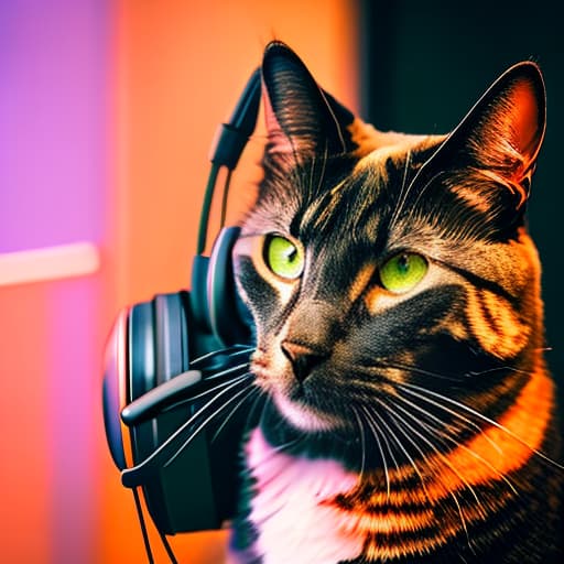 nvinkpunk Realistic image of a cat wearing headphones and reading glasses while riding a bus. hyperrealistic, full body, detailed clothing, highly detailed, cinematic lighting, stunningly beautiful, intricate, sharp focus, f/1. 8, 85mm, (centered image composition), (professionally color graded), ((bright soft diffused light)), volumetric fog, trending on instagram, trending on tumblr, HDR 4K, 8K