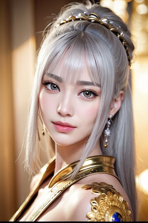  Cleopatra style long hairy Japanese decisive detailed eye smile Light silver hair, (Masterpiece, BestQuality:1.3), (ultra detailed:1.2), (hyperrealistic:1.3), (RAW photo:1.2),High detail RAW color photo, professional photograph, (Photorealistic:1.4), (realistic:1.4), ,professional lighting, (japanese), beautiful face, (realistic face)