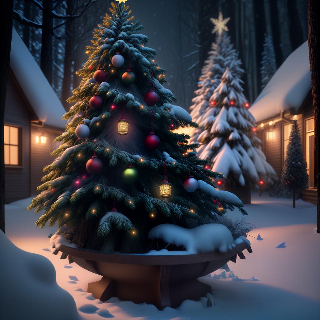  Winter, night, bright lush elegant Christmas tree with Christmas toys and lights in the forest, fireworks, (Extremely Detailed Oil Painting:1.2), glow effects, godrays, Hand drawn, render, 8k, octane render, cinema 4d, blender, dark, atmospheric 4k ultra detailed, cinematic sensual, Sharp focus, humorous illustration, big depth of field, Masterpiece, colors, 3d octane render, 4k, concept art, trending on artstation, hyperrealistic, Vivid colors, extremely detailed CG unity 8k wallpaper, trending on ArtStation, trending on CGSociety, Intricate, High Detail, dramatic