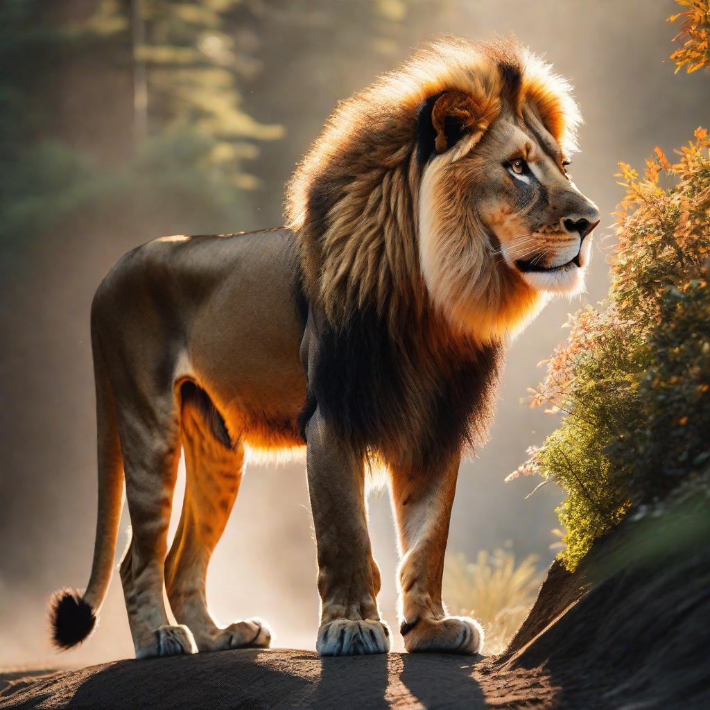  Lion 🦁 small hyperrealistic, full body, detailed clothing, highly detailed, cinematic lighting, stunningly beautiful, intricate, sharp focus, f/1. 8, 85mm, (centered image composition), (professionally color graded), ((bright soft diffused light)), volumetric fog, trending on instagram, trending on tumblr, HDR 4K, 8K