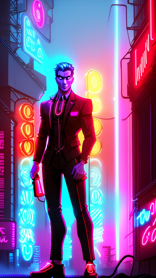  A frog with a gun in a red business suit. on the background of a skyscraper, a night city in neon lights, ((Cinematic lighting)), (glowing), ((dramatic lighting)), ((beautiful detailed glow)), intricate detail, lens flare, backlighting, (neon lights:1.6) hyperrealistic, full body, detailed clothing, highly detailed, cinematic lighting, stunningly beautiful, intricate, sharp focus, f/1. 8, 85mm, (centered image composition), (professionally color graded), ((bright soft diffused light)), volumetric fog, trending on instagram, trending on tumblr, HDR 4K, 8K