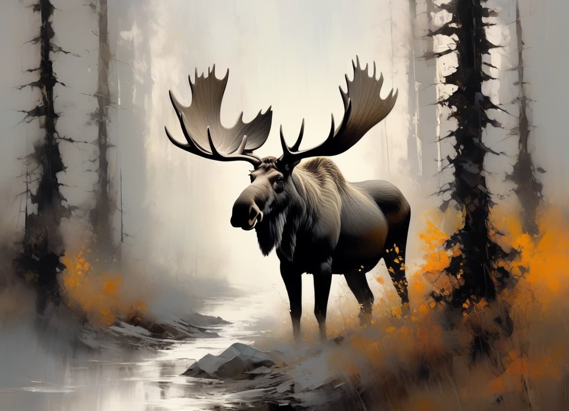  (masterpiece, dark art, surrealism:1.4)a huge gray haired moose goes up a narrow path ,autumn, painted in a (palette knife oil painting style:1.3), (impasto disturbia technique:1.3) akin to (Russ Mills:1.2) and (Alberto Seveso:1.1), abstract horror theme, intricate blending of features, texture rich artwork, eerie color palette with striking contrasts, dynamic composition, evoking a sense of mystery and unease, detailed feathers and flesh intertwining, intense emotion conveyed through the twisted fusion of identities. hyperrealistic, full body, detailed clothing, highly detailed, cinematic lighting, stunningly beautiful, intricate, sharp focus, f/1. 8, 85mm, (centered image composition), (professionally color graded), ((bright soft diffused light)), volumetric fog, trending on instagram, trending on tumblr, HDR 4K, 8K