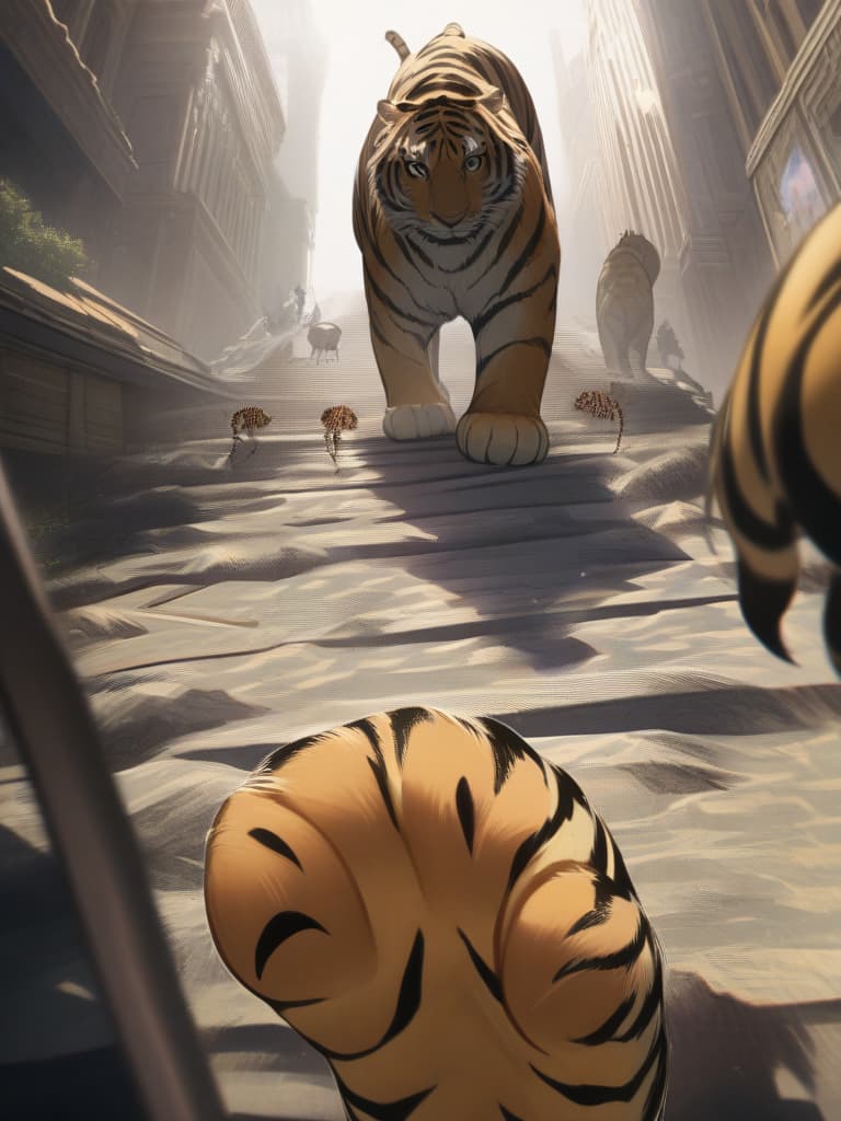  (((Close up sole of the forefoot))),(((from the point of view of ants))),Walking tiger,great power,tiger,Raise right forefoot,(((tiger sole of forefoot))),(((animal photo)))1.5,((( geographic))),powerful picture from directly below,Predecessor of the Tiger,The dust that rolls up,super analysis,super precision,super high quality,8K, masterpiece, best quality,8k,ultra detailed,high resolution,an extremely delicate and beautiful,hyper detail