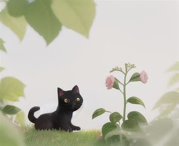  Masterpiece, best quality, a black kitten in a rose bush