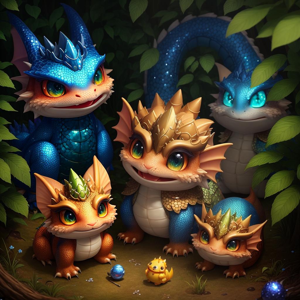  A 14 finds in the bushes in the forest a newly hatched dragon, helpless, , covered partly with scales and partly with soft fur, with a comical ish face and big eyes, smiling with a toothless mouth, cute, beige with blue sparkles on the scales