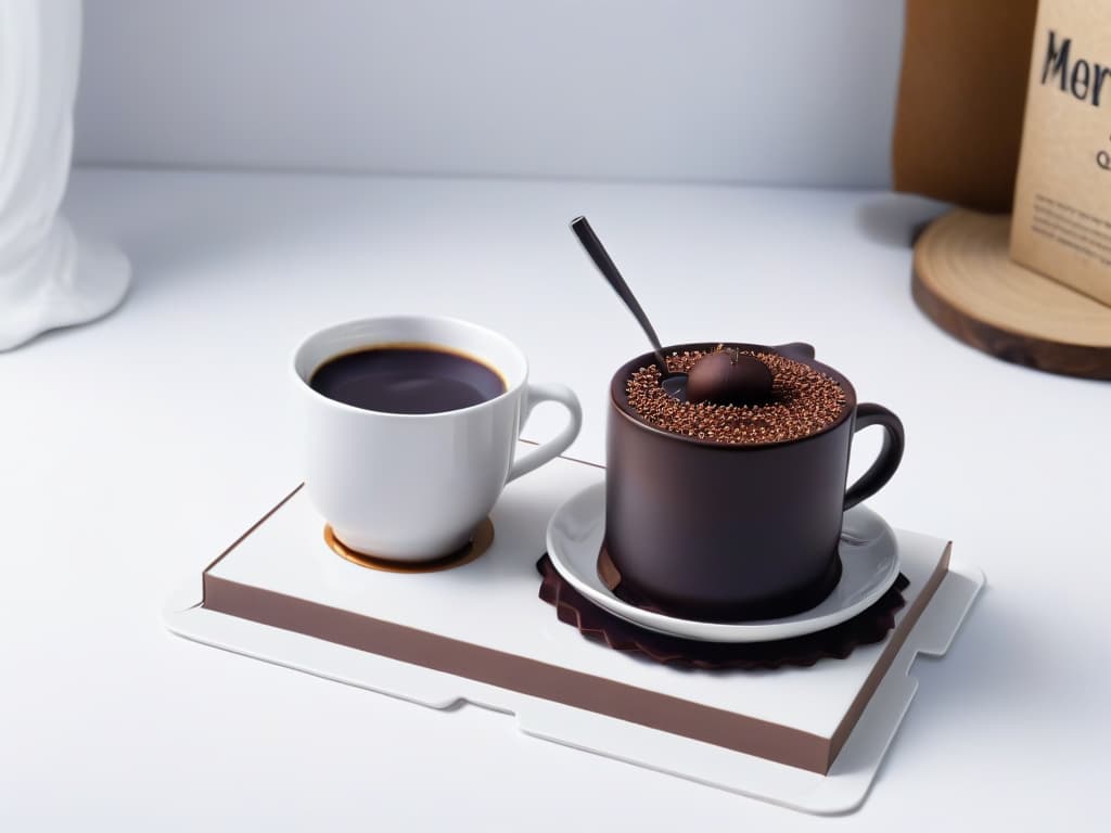  A minimalistic illustration of a delicate porcelain cup filled with rich, dark coffee, steam gently rising from its surface, paired with a decadent piece of dark chocolate placed elegantly on a saucer next to the cup. The background is a soft gradient that transitions from warm coffee tones to deep chocolate hues, creating a soothing and visually appealing composition that evokes a sense of indulgence and sophistication. hyperrealistic, full body, detailed clothing, highly detailed, cinematic lighting, stunningly beautiful, intricate, sharp focus, f/1. 8, 85mm, (centered image composition), (professionally color graded), ((bright soft diffused light)), volumetric fog, trending on instagram, trending on tumblr, HDR 4K, 8K