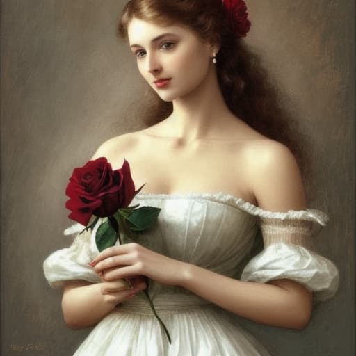  A beautiful woman holding a rose