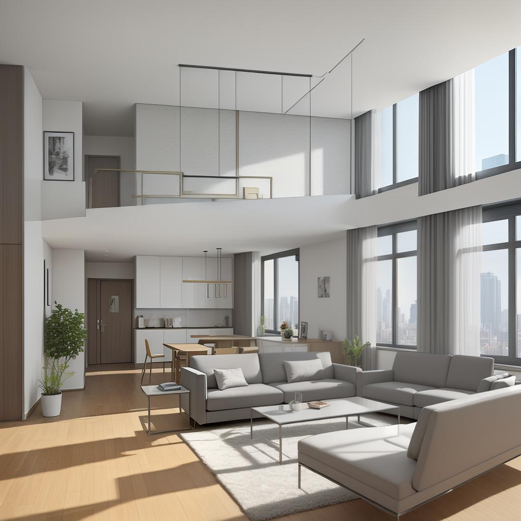  masterpiece, best quality, Best Quality, Masterpiece, 8k resolution,high resolution concept art of an apartment living room with floor to ceiling windows and modern furniture