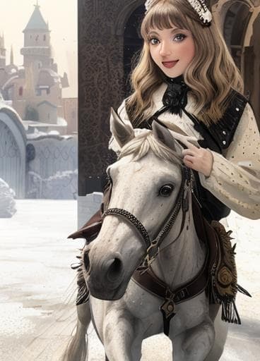 riding a white horse and wearing a crown, hq, hightly detailed, 4k