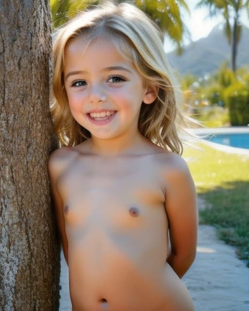  niñita rubia pequeña desnuda abre la boca y chupa un pene, ella sonrie con los ojos