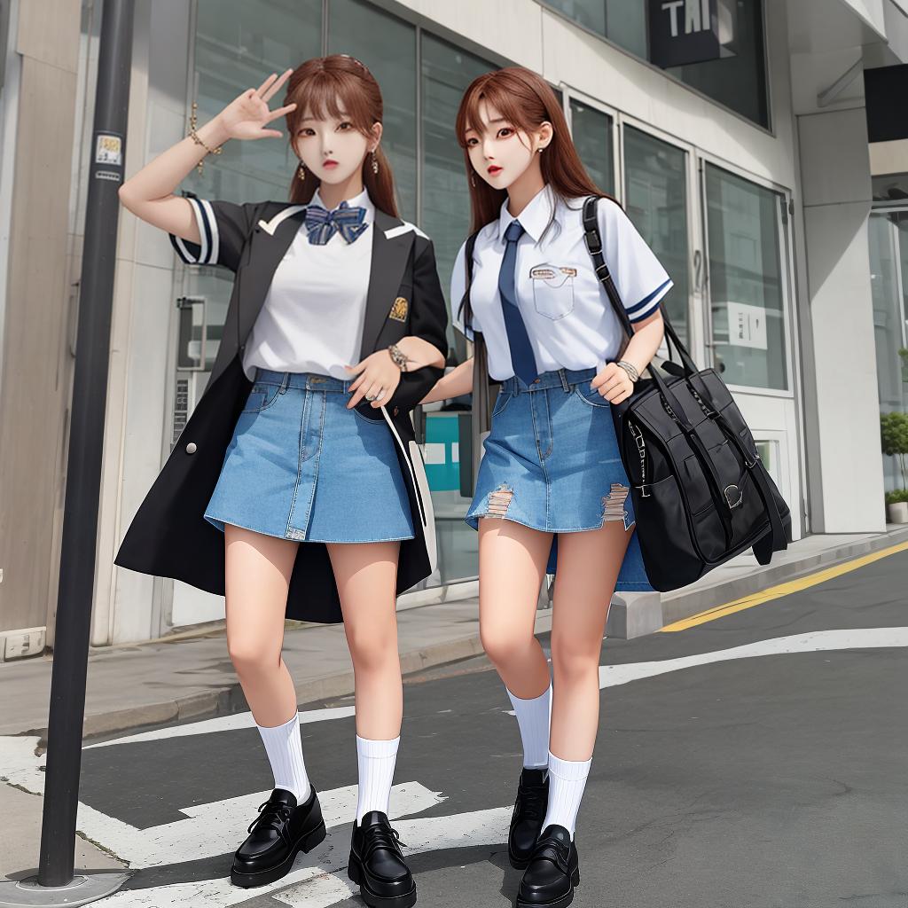  masterpiece, best quality,K-pop school uniform distressed outfit,