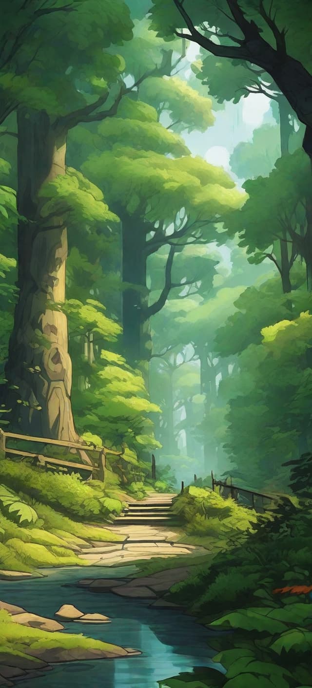  (watercolor style), A beautiful [Magical Forest] in the style of poster art, american regionalism, heavy shading, 2d game art, flat, limited shading, detailed shading, captivating cityscapes