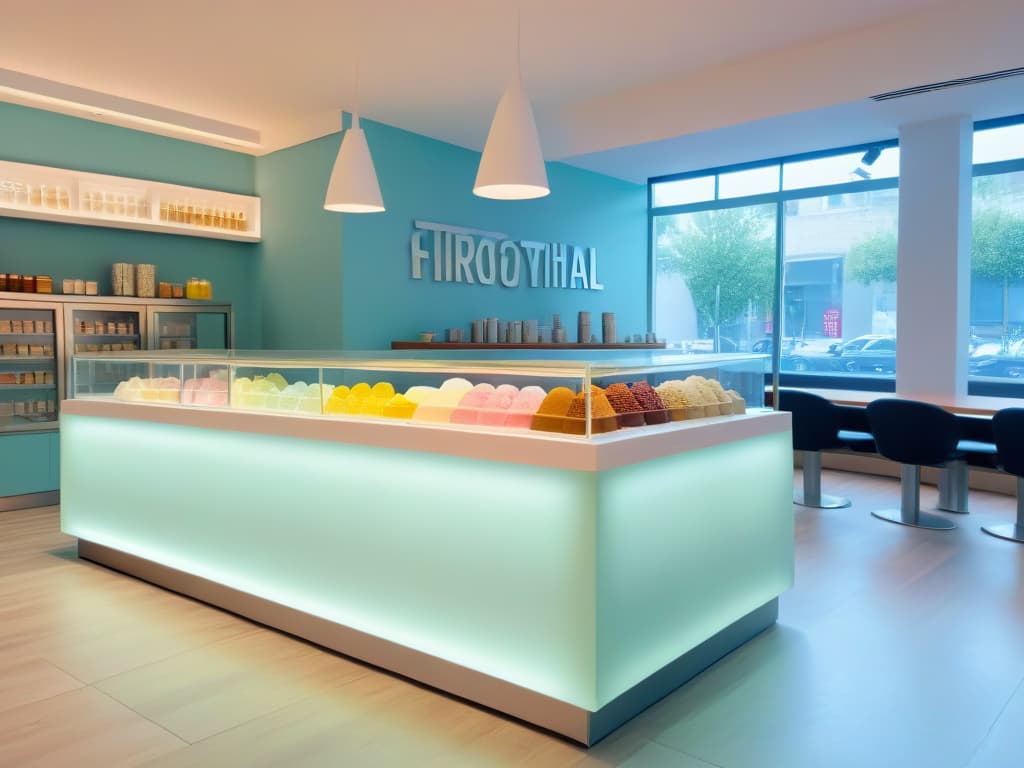  An 8k ultradetailed image of a sleek, minimalist ice cream parlor with a monochromatic color scheme. The image showcases a long marble counter displaying an array of artisanal ice cream flavors in elegant glass bowls, accented by a backdrop of geometrically patterned tiles. Soft, natural light filters in through large windows, casting a gentle glow on the polished wooden floors and a few potted succulents strategically placed around the space. The overall aesthetic exudes a sense of modern sophistication and timeless elegance, perfectly complementing the theme of global trends in artisanal ice cream. hyperrealistic, full body, detailed clothing, highly detailed, cinematic lighting, stunningly beautiful, intricate, sharp focus, f/1. 8, 85mm, (centered image composition), (professionally color graded), ((bright soft diffused light)), volumetric fog, trending on instagram, trending on tumblr, HDR 4K, 8K