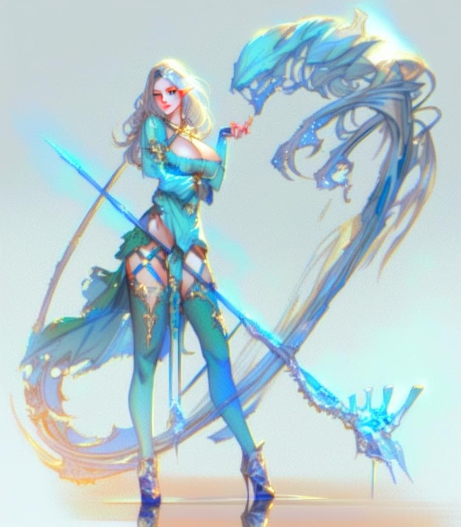 ((masterpiece)), (high quality), (best quality), (detailed), hd, white background, perfect lighting, detailed face, detailed body, woman elf sorcerer, face tattoo, sexy, powerful, art by alan lee, highly detailed