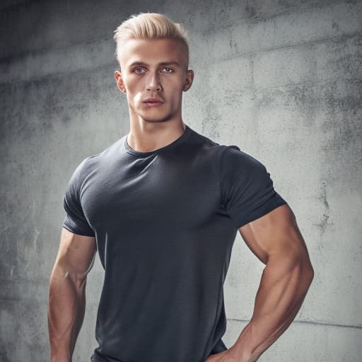 portrait+ style Russian queer fitness model blonde hunk dude face