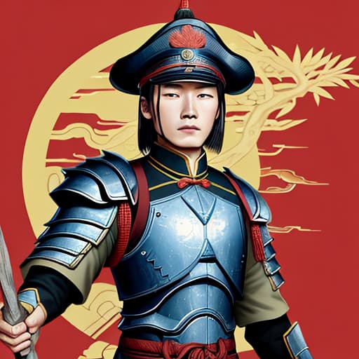  An ancient Chinese soldier wearing armor and holding a spear