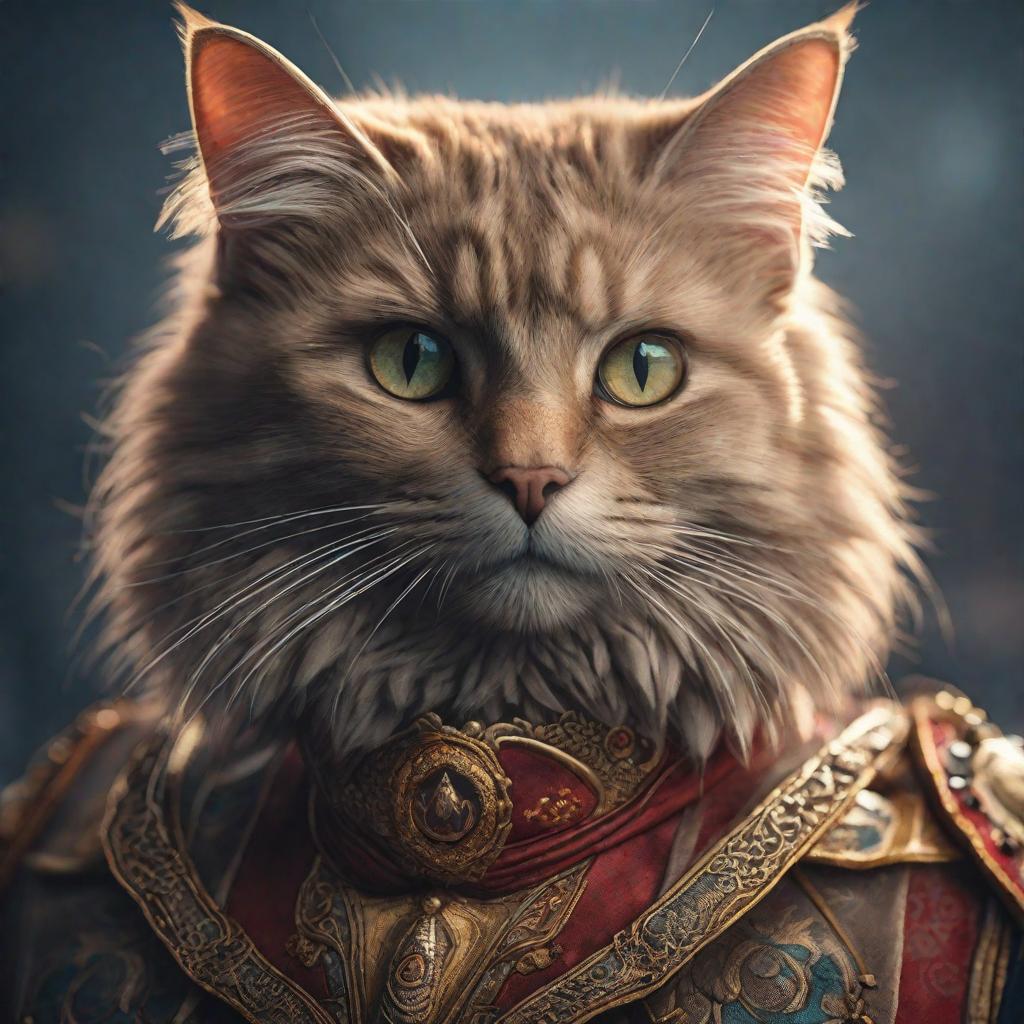  cat hyperrealistic, full body, detailed clothing, highly detailed, cinematic lighting, stunningly beautiful, intricate, sharp focus, f/1. 8, 85mm, (centered image composition), (professionally color graded), ((bright soft diffused light)), volumetric fog, trending on instagram, trending on tumblr, HDR 4K, 8K