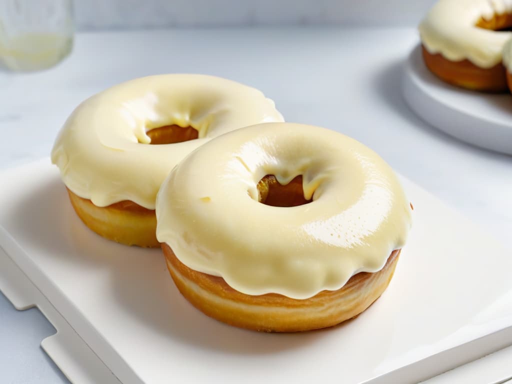  A closeup, ultradetailed image of a freshly glazed homemade donut resting on a sleek, modern marble countertop. The glaze glistens under a soft, natural light, highlighting every intricate detail of the donut's goldenbrown crust and the smooth, glossy finish of the glaze. The minimalist composition focuses solely on the exquisite texture and sheen of the donut, inviting the viewer to appreciate the artistry of homemade pastry craftsmanship. hyperrealistic, full body, detailed clothing, highly detailed, cinematic lighting, stunningly beautiful, intricate, sharp focus, f/1. 8, 85mm, (centered image composition), (professionally color graded), ((bright soft diffused light)), volumetric fog, trending on instagram, trending on tumblr, HDR 4K, 8K