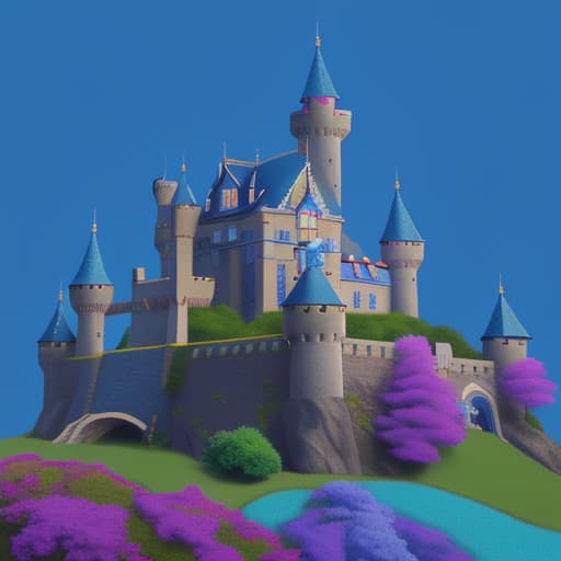  Colorful castle with a blue background and the word castle on it.