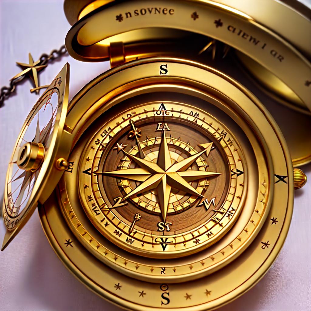  (((Gold compass))) with (((vine engravings))) with silver engraved with (((Esq.)))