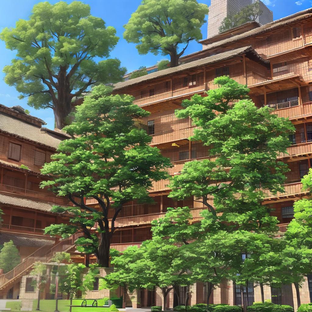  There is a big tree in the center of the courtyard surrounded by buildings