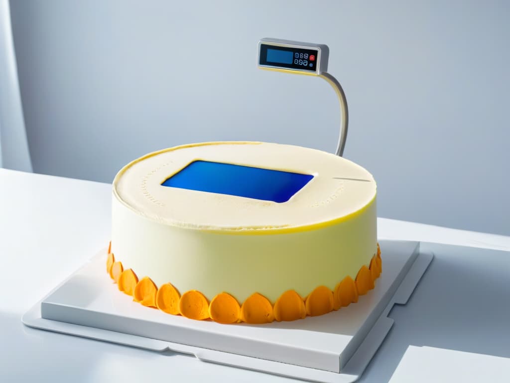  A sleek, minimalistic image showcasing a modern fondant machine with a shiny stainless steel exterior, featuring advanced digital controls and a vibrant touch screen display. The machine is elegantly highlighted against a clean, white background, emphasizing its professional and innovative design. hyperrealistic, full body, detailed clothing, highly detailed, cinematic lighting, stunningly beautiful, intricate, sharp focus, f/1. 8, 85mm, (centered image composition), (professionally color graded), ((bright soft diffused light)), volumetric fog, trending on instagram, trending on tumblr, HDR 4K, 8K