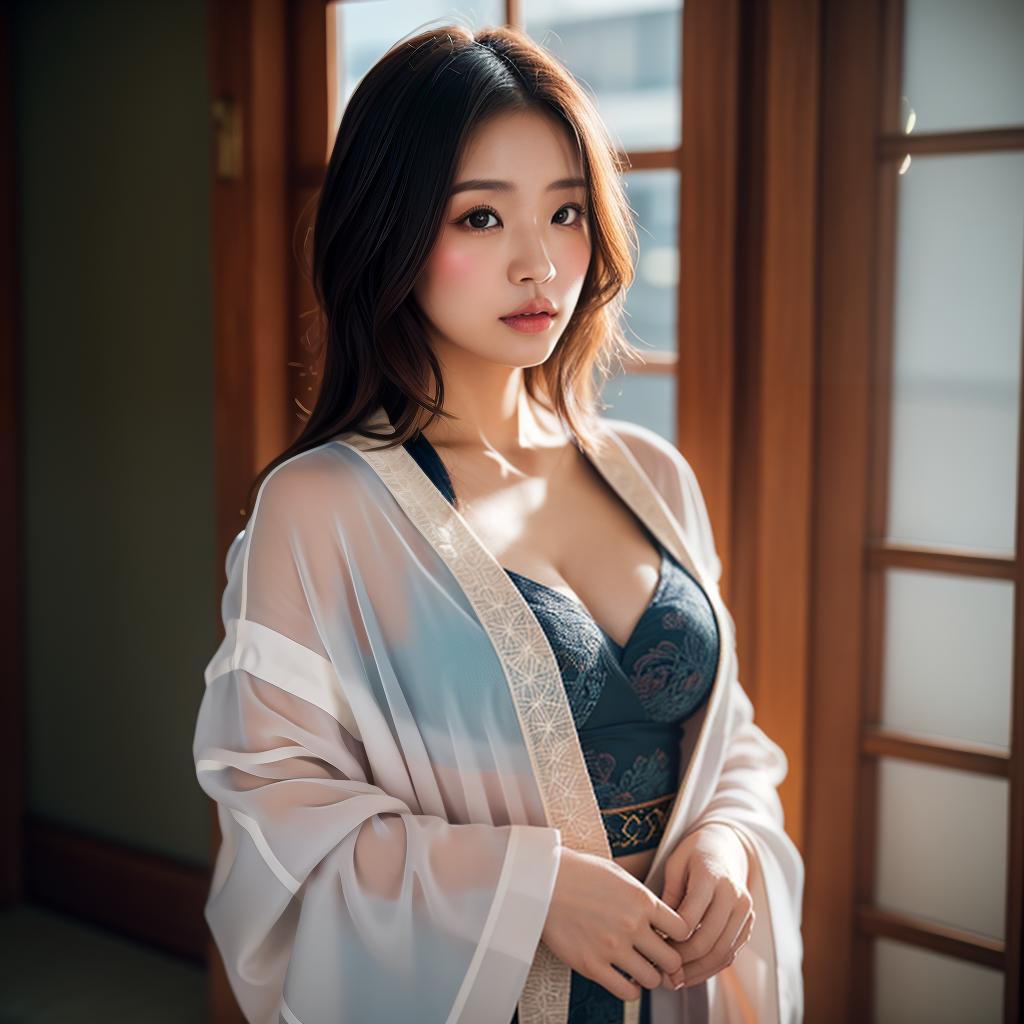  (masterpiece:1.3), (8k, photorealistic, photo, best quality: 1.4), (Japanese woman wearing clothes:),(realistic face), realistic eyes, (realistic skin), beautiful skin, kimono, (perfect body:1.3), (detailed body:1.2), hyperrealistic, full body, detailed clothing, highly detailed, cinematic lighting, stunningly beautiful, intricate, sharp focus, f/1. 8, 85mm, (centered image composition), (professionally color graded), ((bright soft diffused light)), volumetric fog, trending on instagram, trending on tumblr, HDR 4K, 8K