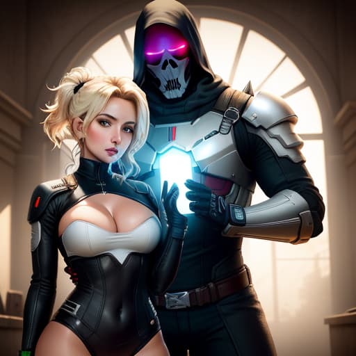  Mercy cameltoe and Reaper with big dick, hyperrealistic, high quality, highly detailed, perfect lighting, intricate, sharp focus, f/1. 8, 85mm, (centered image composition), (professionally color graded), ((bright soft diffused light)), trending on instagram, HDR 4K, 8K