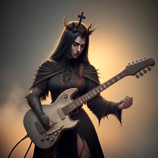  Jesus Christ on the cross, wearing a thorny crown, is playing an explorer shaped electric guitar with perfect guitar quality., dark , creepy , blood , monsters , by Jason Engle , Carlos Huante , Charlie Bowater , Simon Lee , Brom hyperrealistic, full body, detailed clothing, highly detailed, cinematic lighting, stunningly beautiful, intricate, sharp focus, f/1. 8, 85mm, (centered image composition), (professionally color graded), ((bright soft diffused light)), volumetric fog, trending on instagram, trending on tumblr, HDR 4K, 8K