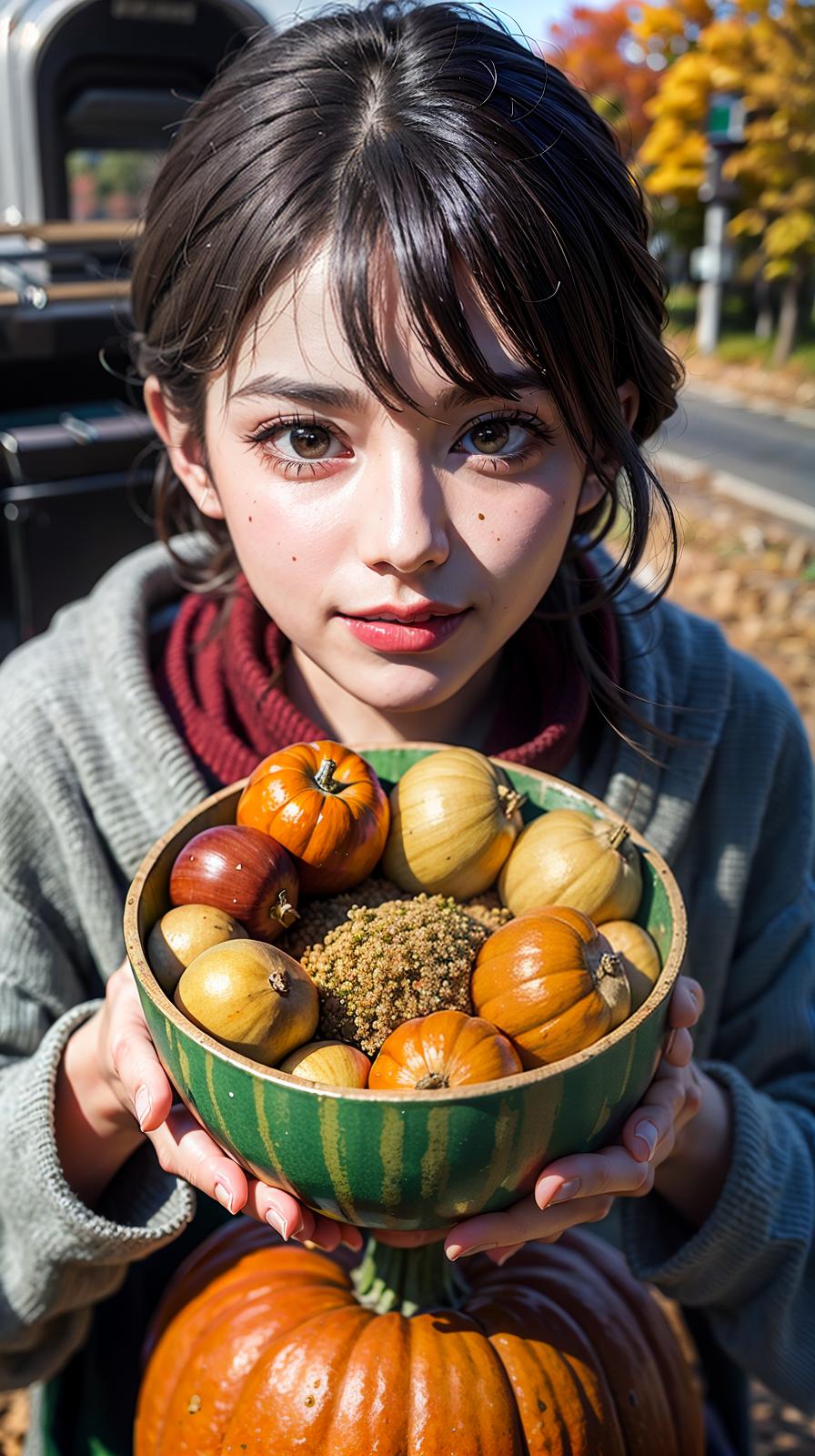  ultra high res, (photorealistic:1.4), raw photo, (realistic face), realistic eyes, (realistic skin), <lora:XXMix9_v20LoRa:0.8>, ((((masterpiece)))), best quality, very_high_resolution, ultra-detailed, in-frame, fall, leaves, cozy, harvest, pumpkin, sweater, apple picking, bonfire, autumn colors, crisp air, harvest festival, hayride, cider, acorns, harvest moon, chestnuts, scarves, harvest season, golden foliage, pumpkin spice