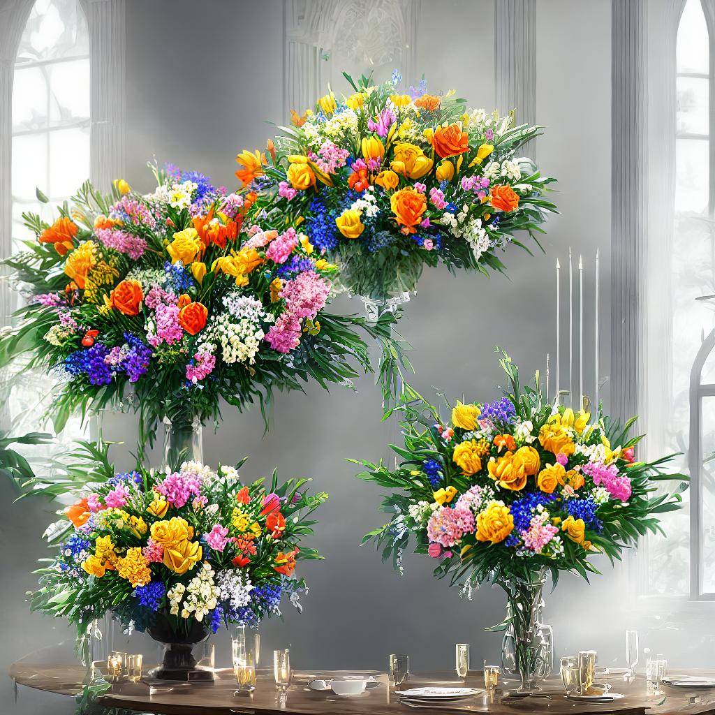  A beautiful flower bouquet, exquisite and delicate, arranged in a crystal vase. The masterpiece showcases the best quality and is rendered in stunning 8k resolution with high and ultra-detailed precision. The bouquet features a vibrant mix of colorful roses, tulips, daisies, and lilies, each petal intricately captured. The artist's style is reminiscent of classical still life paintings, paying homage to the works of Dutch masters. To view this stunning artwork, visit the artist's website at www.floralmasterpiece.com. The lighting highlights the bouquet's natural beauty, with soft sunlight streaming through a nearby window, casting gentle shadows on the table below. hyperrealistic, full body, detailed clothing, highly detailed, cinematic lighting, stunningly beautiful, intricate, sharp focus, f/1. 8, 85mm, (centered image composition), (professionally color graded), ((bright soft diffused light)), volumetric fog, trending on instagram, trending on tumblr, HDR 4K, 8K