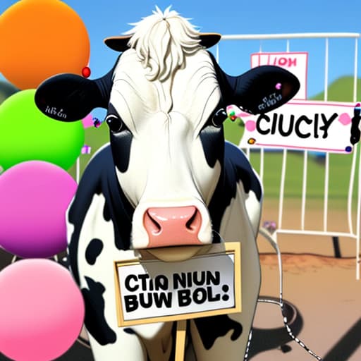  Cow with bingo balls with a sign with “Amy’s Lucky Tabs”