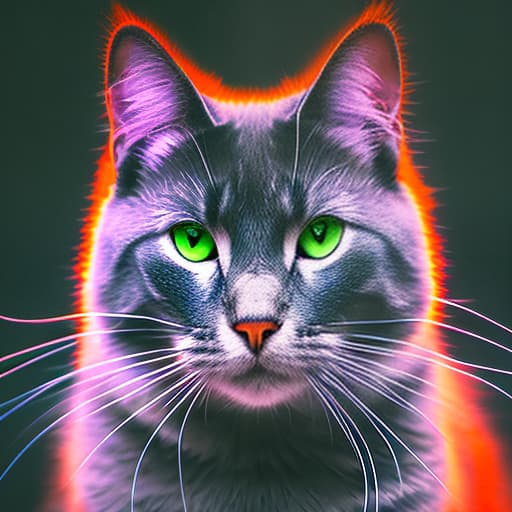 nvinkpunk grey cat in earphones, wallpaper, 4k, cartoon, selfie, Bioluminescent, Glowing, Volumetric hyperrealistic, full body, detailed clothing, highly detailed, cinematic lighting, stunningly beautiful, intricate, sharp focus, f/1. 8, 85mm, (centered image composition), (professionally color graded), ((bright soft diffused light)), volumetric fog, trending on instagram, trending on tumblr, HDR 4K, 8K