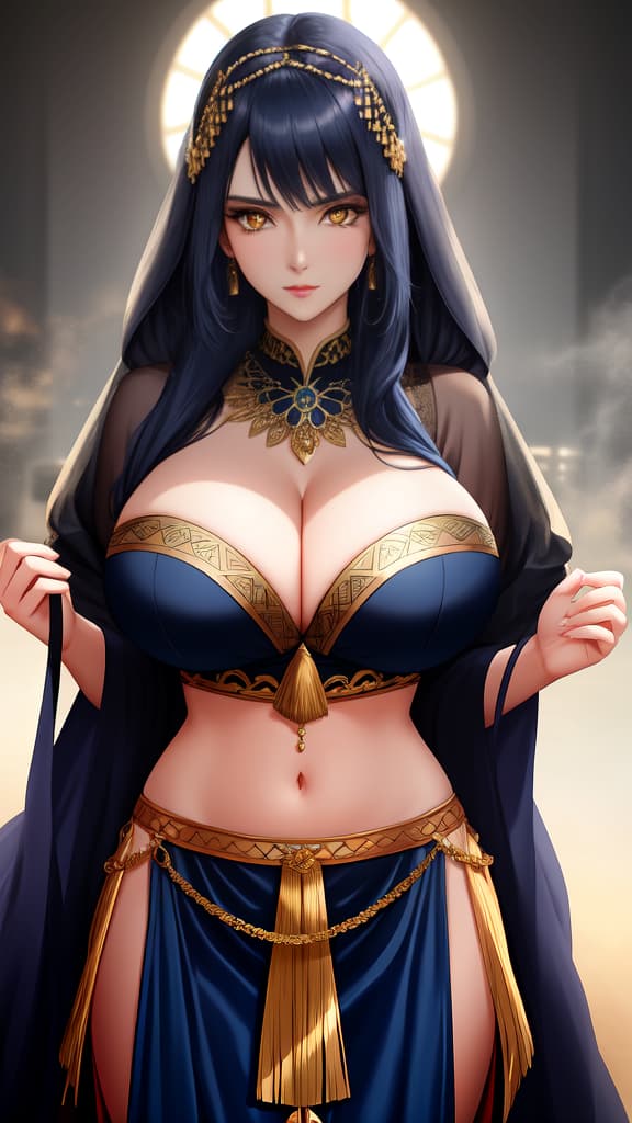 woman, long navy blue hair, yellow eyes, (((huge breasts))), dressed like a gypsy dancer
, high quality, highly detailed, cinematic lighting, intricate, sharp focus, f/1. 8, 85mm, (centered image composition), (professionally color graded), ((bright soft diffused light)), volumetric fog, trending on instagram, HDR 4K, 8K