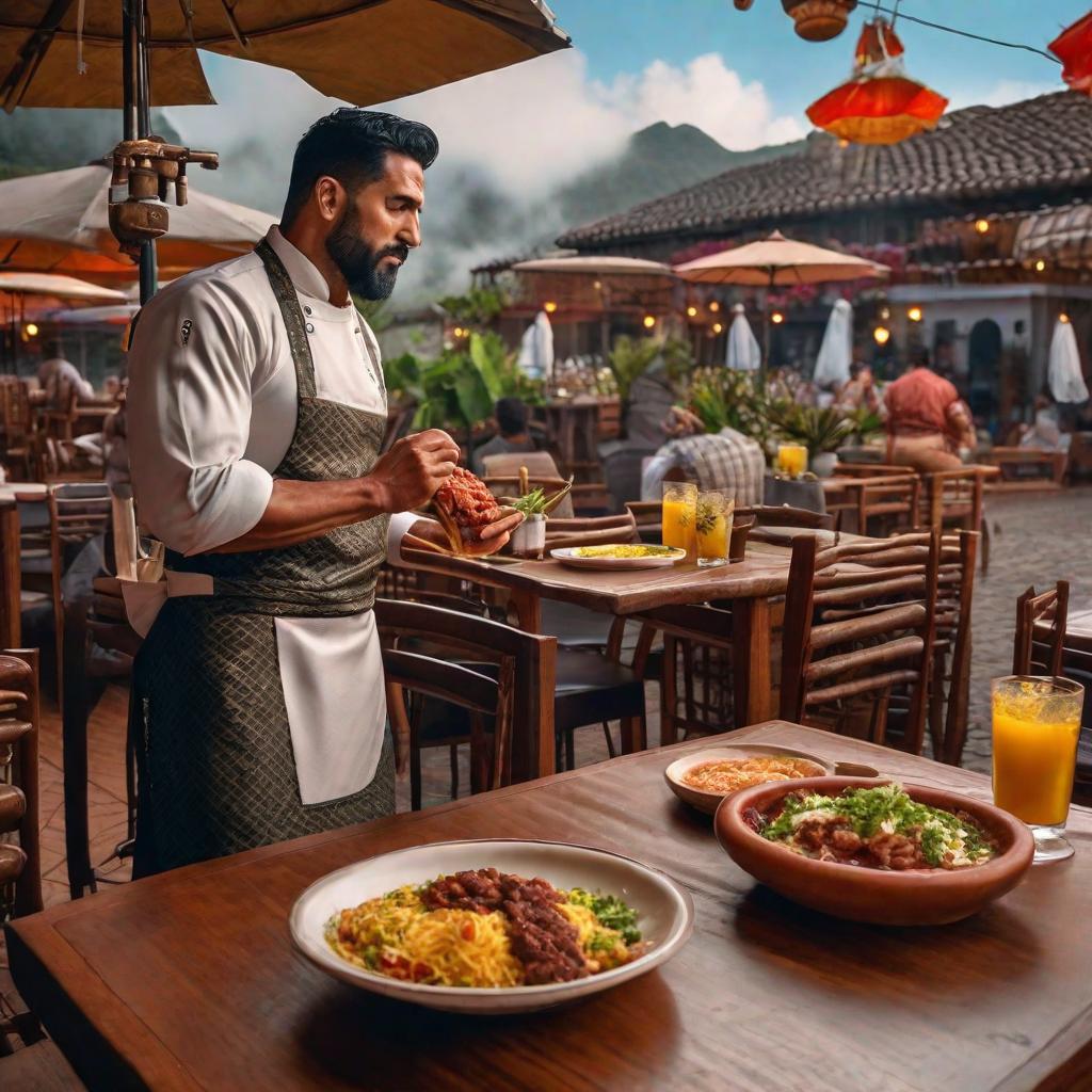  Salchipapa en un restaurante colombiano hyperrealistic, full body, detailed clothing, highly detailed, cinematic lighting, stunningly beautiful, intricate, sharp focus, f/1. 8, 85mm, (centered image composition), (professionally color graded), ((bright soft diffused light)), volumetric fog, trending on instagram, trending on tumblr, HDR 4K, 8K