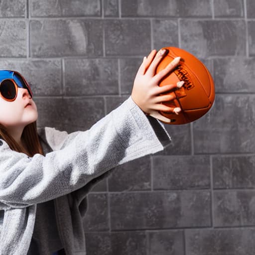  girl playing football with wiring a robe without anything else