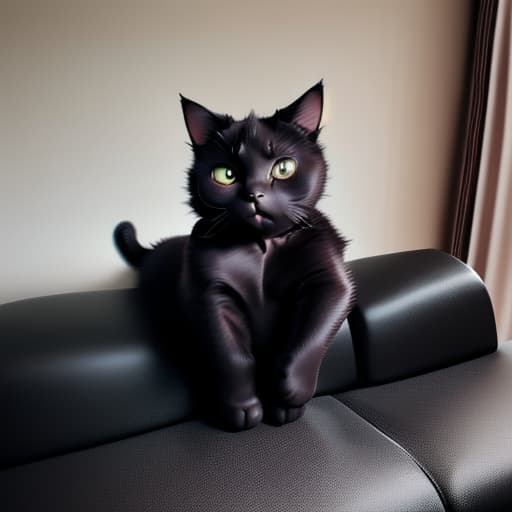  a fat black cat can use cell phone laying on the black sofa