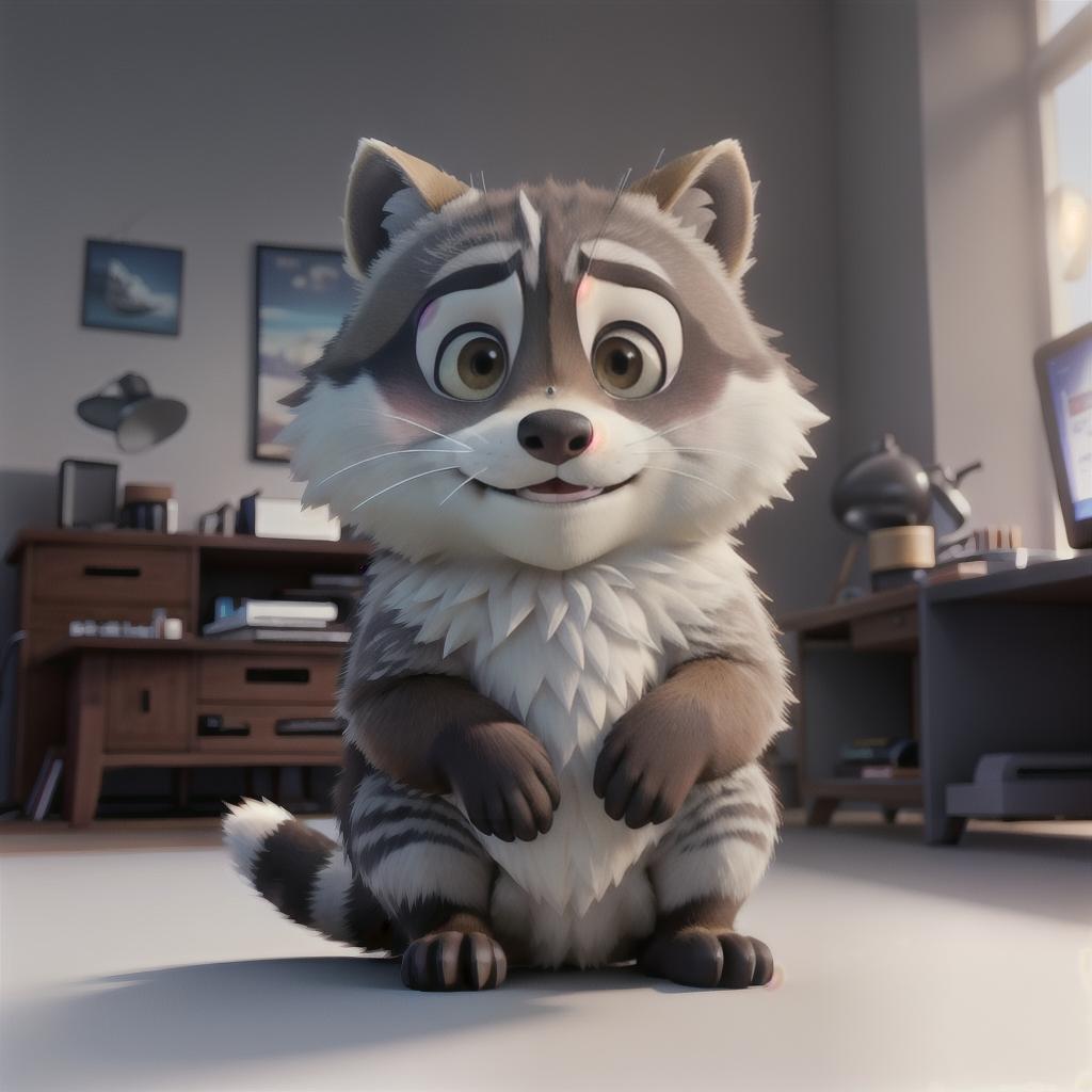  raccoon sitting in gaming chair front a computer on desktop, ((semi anthropomorphic)),(full body), tail, belly, sitting, fat, (chubby), (((white background))), solo, desktop, gaming chair, side view,  [[[clothes]]] hyperrealistic, full body, detailed clothing, highly detailed, cinematic lighting, stunningly beautiful, intricate, sharp focus, f/1. 8, 85mm, (centered image composition), (professionally color graded), ((bright soft diffused light)), volumetric fog, trending on instagram, trending on tumblr, HDR 4K, 8K